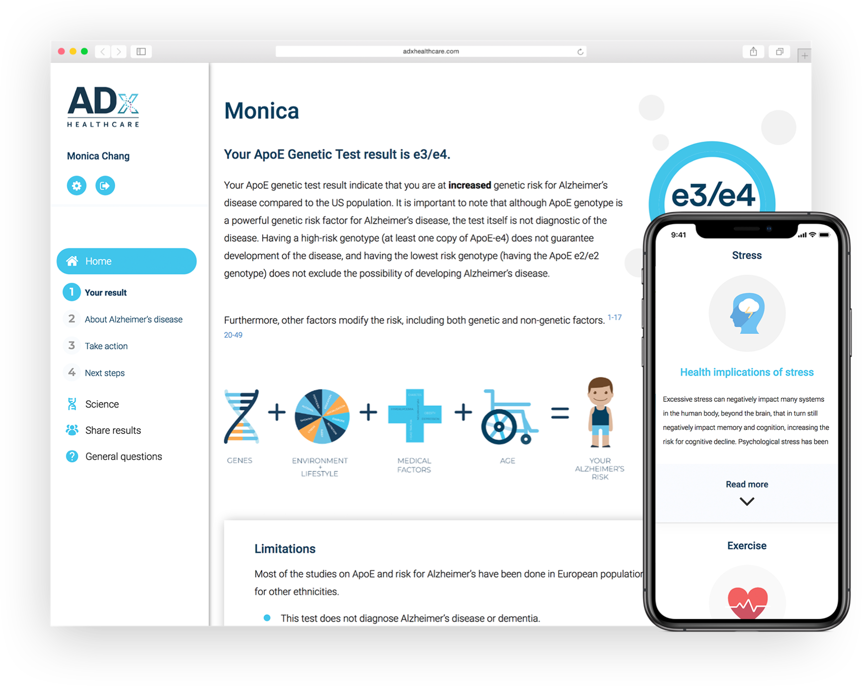 Learn what combination of ApoE alleles you have, which will help you identify your ApoE-related genetic risk for developing Alzheimer’s disease based on your ApoE genotype and your current age.