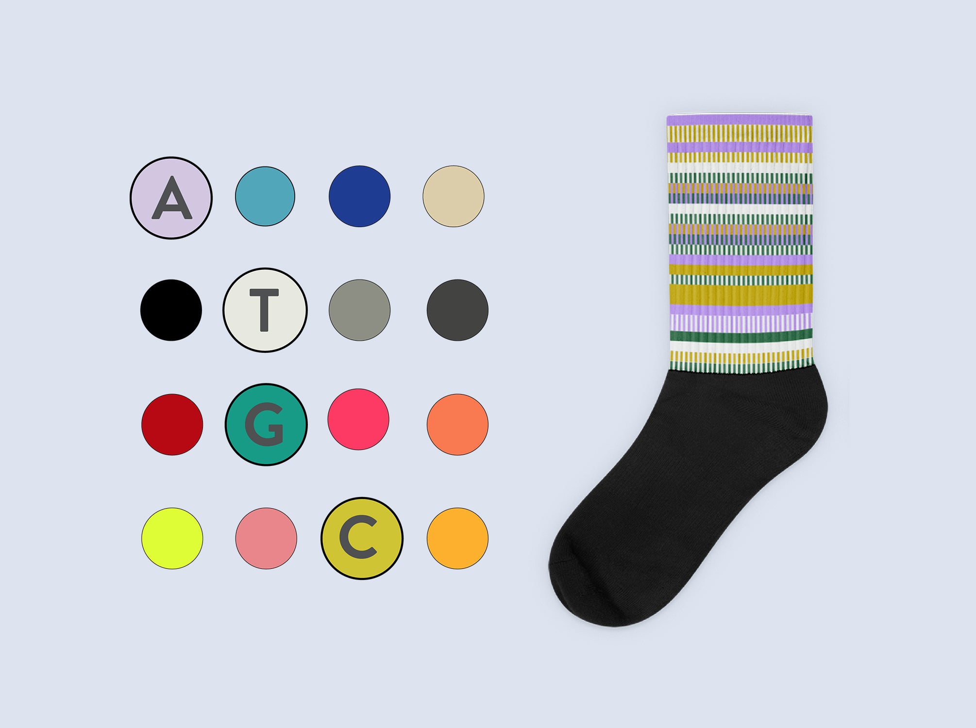 Your personalized design is created by color coding your genetic results from 33 different traits.