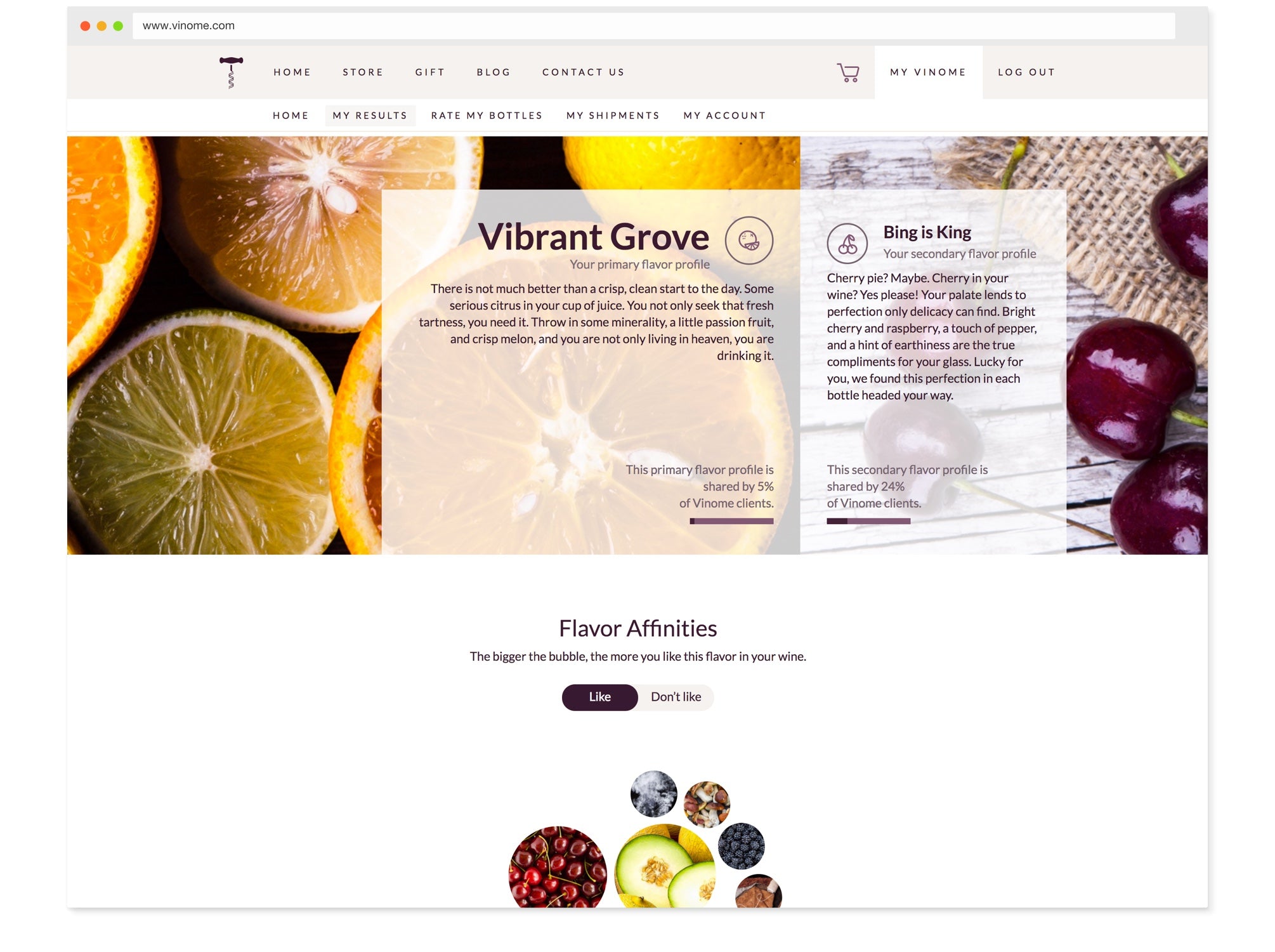 Your Vinome results reveal the flavors you find appealing. We use those preferences to select wines just for you.